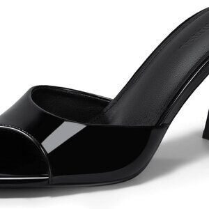 Women’s Faux Leather Heeled Mules Slip On Peep Toe Dress Shoes 10 Black